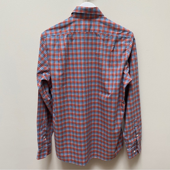 LL Bean Wrinkle Free Orange Blue Plaid Button-Down Shirt Men's Size Medium - Picture 4 of 5